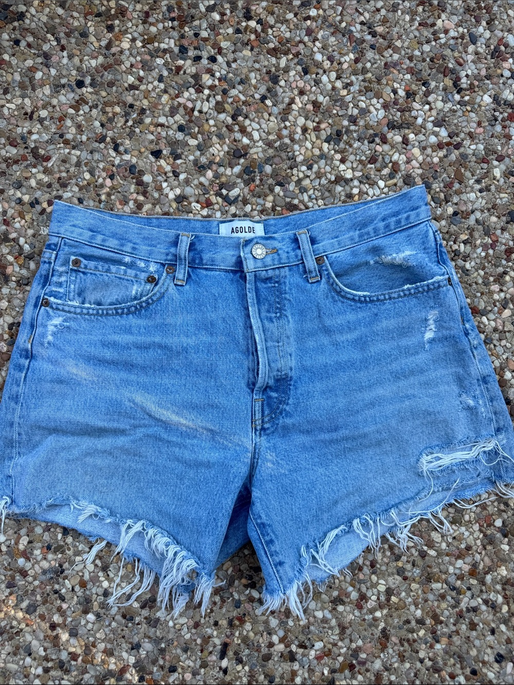 Agolde Light Wash Distressed Denim Cutoff Shorts